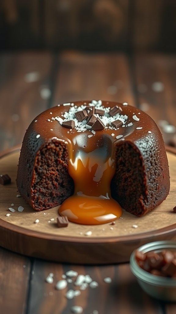 Salted Caramel Chocolate Lava Cake with molten caramel center