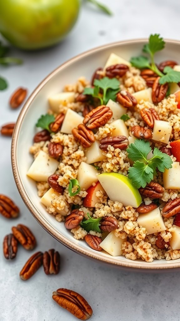 A bowl of apple and pecan quinoa salad with fresh ingredients