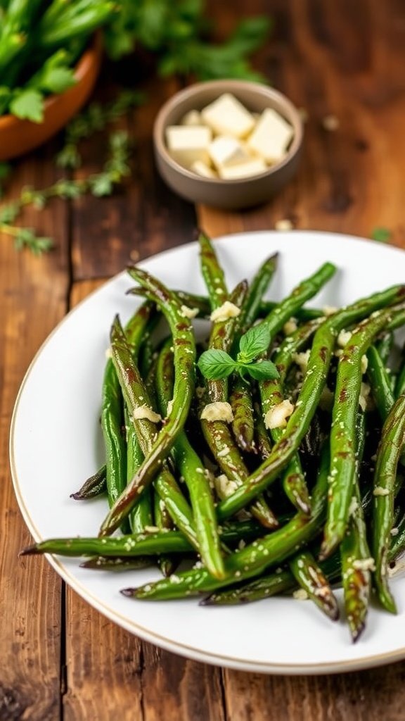 Garlic Parmesan Roasted Green Beans on a plate